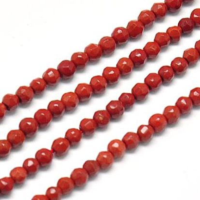 Rouge naturel perles de jaspe brins, facette, ronde, firebrick, 2mm, Trou: 0.5mm
