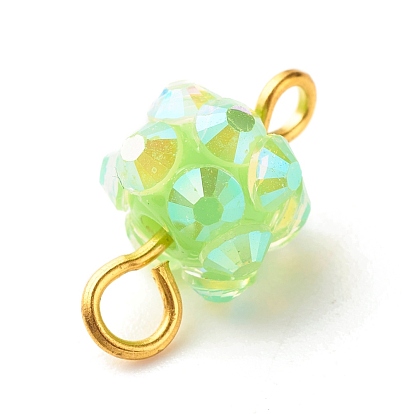 Resin Rhinestone Beads Links Connectors, with Golden Tone 304 Stainless Steel Loops, Chunky Round
