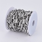 304 Stainless Steel Box Chains, Drawn Elongated Cable Chains, Unwelded, with Spool