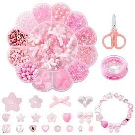 DIY Bracelet Making Kit, Including Acrylic Beads, Scissors, Bicone & Heart & Star & Flower & Bowknot