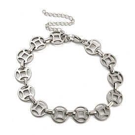 304 Stainless Steel Coin Link Chains Bracelets for Men & Women