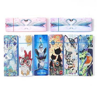 Caja de lápices de bricolaje kits de pintura de diamantes, incluyendo pedrería de resina, pluma, bandeja y arcilla de cola, patrón de flor/hoja/gato/pájaro/ciervo