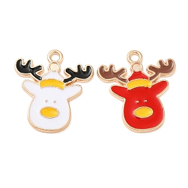 Christmas Light Gold Tone Alloy Enamel Pendants, Cadmium Free & Lead Free, Reindeer Charm