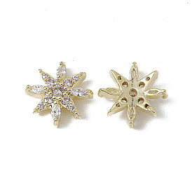 Brass Pave Clear Cubic Zirconia Cabochons, Nail Art Decoration Accessories, with Glass Rhinestone, Flower