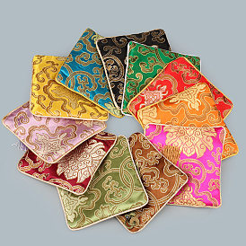 Chinese Style Square Cloth Zipper Pouches, with Random Color Tassels and Auspicious Clouds Pattern