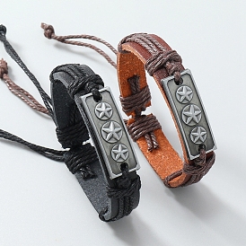 Bracelet à maillons étoiles en alliage, bracelet réglable en simili cuir avec cordons de jute