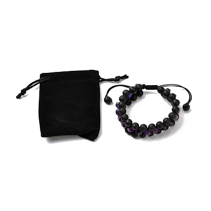 Men's 3-strand Braided Bead Bracelet, Natural Lava Rock & Mixed Stone Beads Bracelet