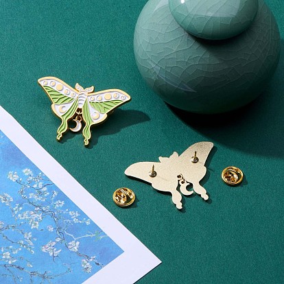 2 piezas 2 pines de esmalte de mariposa de fase lunar de colores, insignias de aleación chapadas en oro para ropa de mochila