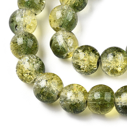 Brins de perles de verre transparentes peintes à la cuisson craquelée bicolore, ronde