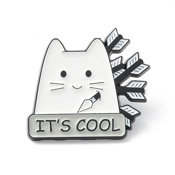 Word It's Cool Alloy Brooch, Cat with Arrow Lapel Pin for Backpack Clothes, Electrophoresis Black