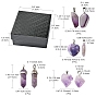 12Pcs 4 Styles Natural Amethyst Pendants, with Platinum Tone Brass Findings, Nuggets & Faceted Bullet & Heart