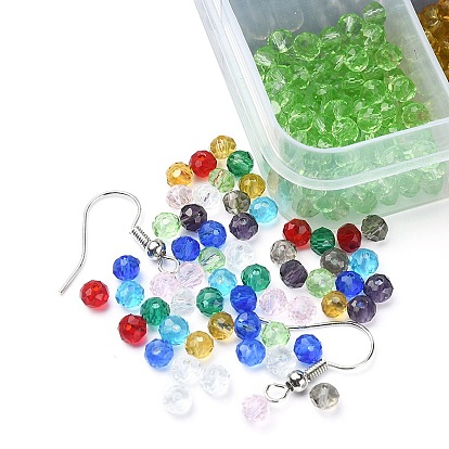 Kit de fabrication de bracelet boucle d'oreille bricolage, y compris perles rondelles de verre, Crochets d'oreille en laiton, fil élastique
