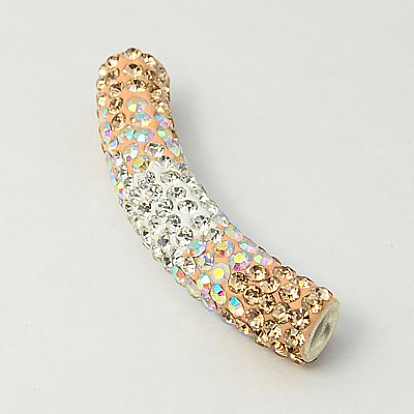 Polymer Clay Rhinestone Tube Beads, Grade A, with Double Brass Cores, Tube, 47x9mm, Hole: 4mm