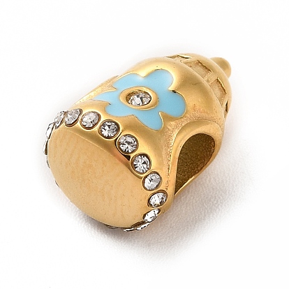 304 émail en acier inoxydable perles européennes, avec strass, Perles avec un grand trou   , biberon avec motif de fleurs