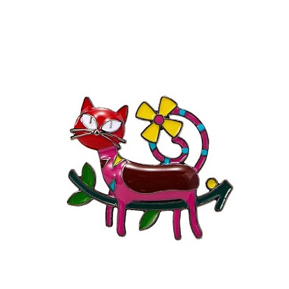 Gato con insignias de flores, pins aleación del esmalte, lindo broche de dibujos animados