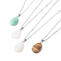 Natural Mixed Stone Pendant Necklaces and Asymmetrical Hoop Earrings Jewelry Sets, with 304 Stainless Steel Findings