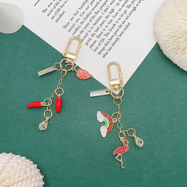 Porte-clés en alliage de zinc, nuage arc-en-ciel, piment, avec accessoires incrustés de diamants, chaîne pour sac et pendentif de téléphone pour femmes
