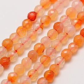 Brins de perles de cornaline naturelles, facettes (64 facettes) rondes