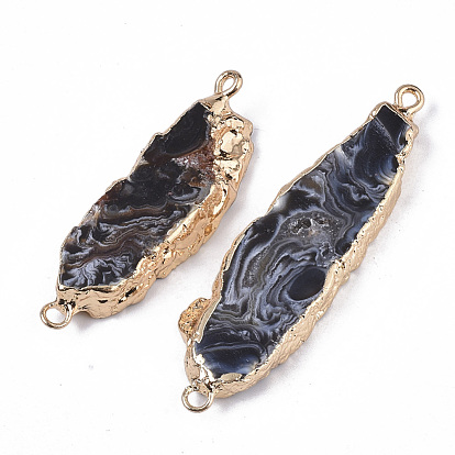 Natural Agate Links Connectors, with Edge Golden Plated Iron Loops, Nuggets