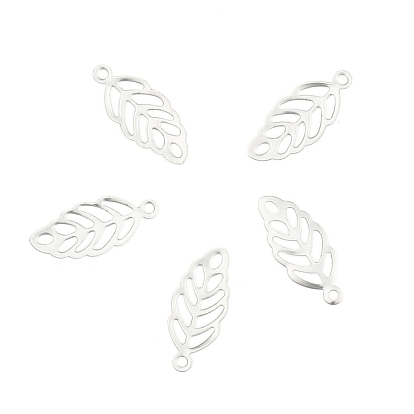 Leaf 201 Stainless Steel Charm Pendants, Smooth Surface, 13x5.5x0.5mm, Hole: 1mm