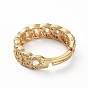 Adjustable Brass Finger Rings, with Micro Pave Cubic Zirconia, Curb Chain Shape