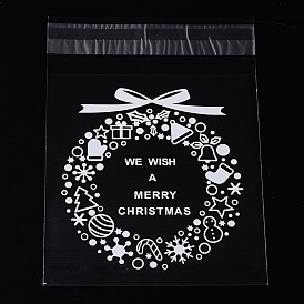 Rectangle OPP Cellophane Bags for Christmas, with Wreath Pattern, 14x9.9cm, Bilateral Thickness: 0.07mm, about 95~100pcs/bag