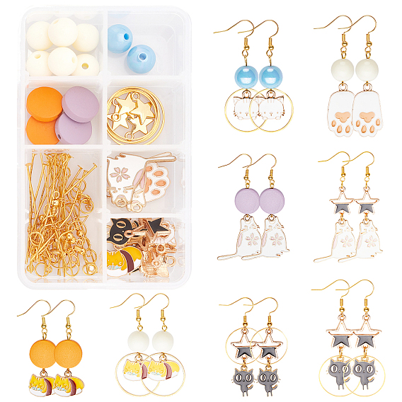 Sunnyclue 84 kits de fabrication de boucles d'oreilles sur le thème chat bricolage, y compris les maillons et pendentifs en alliage, perles acryliques et bois, anneaux de liaison et crochets de boucles d'oreilles