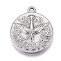304 Stainless Steel Pendants, Flat Round with Eagle