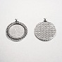 Flat Round Tibetan Style Alloy Pendant Cabochon Settings, Cadmium Free & Lead Free, Tray: 25mm, 38x33x2mm, Hole: 4mm, about 172pcs/1000g