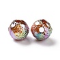 UV Plating Rainbow Iridescent Acrylic Beads, with Gold Foil, Textured, Round