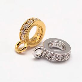 Ring Brass Micro Pave Cubic Zirconia Tube Bails, Loop Bails