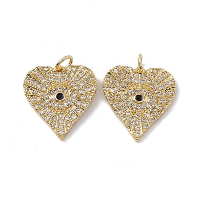 Brass Micro Pave Cubic Zirconia Pendants, with Jump Ring, Heart with Eye Charm