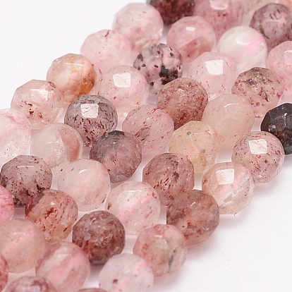 Natural Strawberry Quartz Beads Strands, Faceted Round