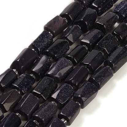 Synthetic Blue Goldstone Beads Strands, with Seed Beads, Faceted, Column
