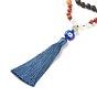 Collier de perles mala pierres précieuses, Mauvais œil au chalumeau avec pompon grand collier pendentif, bijoux de prière de yoga pour femmes