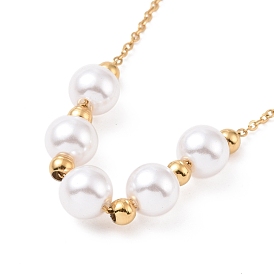 Plastic Imitation Pearl Pendant Necklace, Ion Plating(IP) 304 Stainless Steel Jewelry for Women