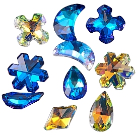 10 pcs 6 style k9 pendentifs en verre strass, imitation cristal autrichien, facette, forme mixte