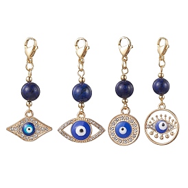 Evil Eye Alloy Enamel Pendant Decorations, Natural Lapis Lazuli Bead and Lobster Claw Clasps Charms