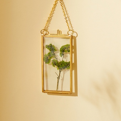 Латунная стеклянная подвесная фоторамка, Рамка для выставки товаров поделки для сушеных растений, образцы прессованных цветов, прямоугольные