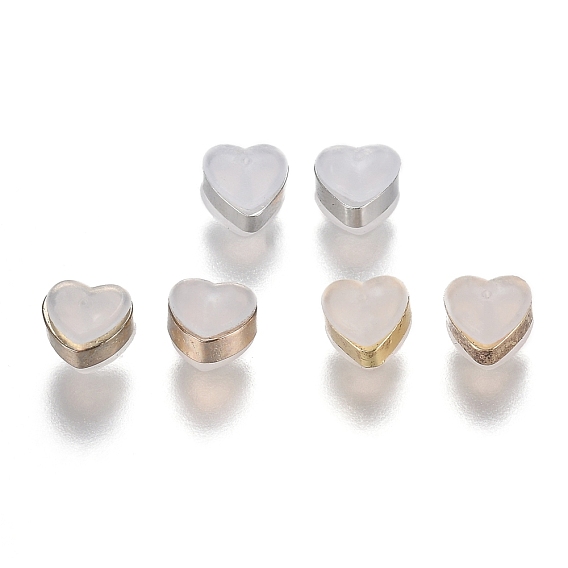Heart Silicone Ear Nuts, Secure Soft Earring Backs, with Brass Findings