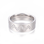 304 Stainless Steel Finger Rings, with Cubic Zirconia, Wide Band Rings