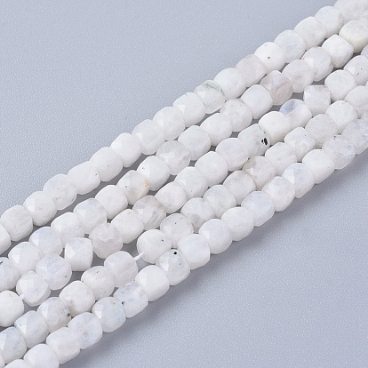 Natural Moonstone Beads Strands, Faceted, Cube