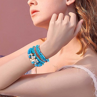 11шт набор эластичных браслетов из бисера в стиле бохо, многослойные составные браслеты, красочные браслеты серфера с подвесками из бисера для женщин