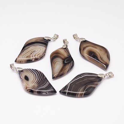 Natural Agate Big Pendants, Leaf, Dyed, with Platinum Tone Brass Findings, 48~51x27~30x6mm, Hole: 7x4mm