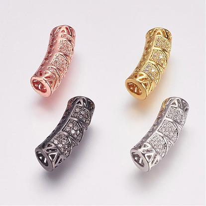 Brass Micro Pave Cubic Zirconia Beads, Tube, Hollow