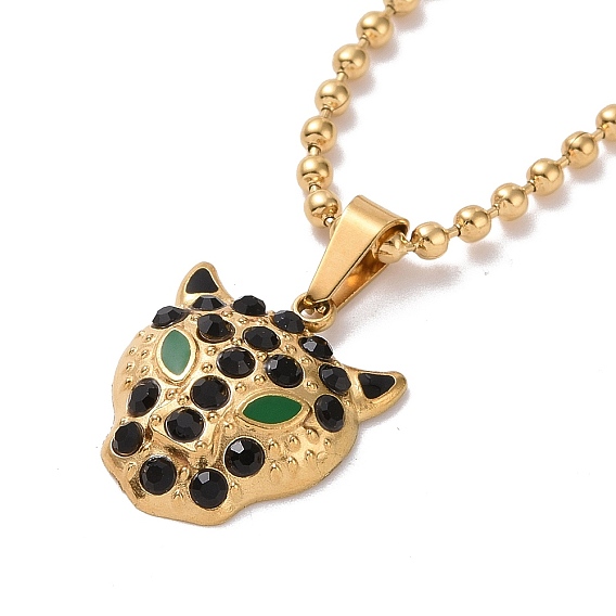 Collier pendentif léopard strass avec émail, plaqué or 304 bijoux en acier inoxydable pour femmes
