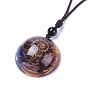 Chakra Adjustable Resin(Brass Findings, Gemstone, Conch Fossil Inside) Pendant Necklaces, with Nylon Cord, Half Round
