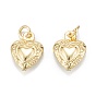 Brass Charms, Long-Lasting Plated, with Jump Ring, Heart