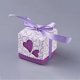 Coffret cadeau, boîte d'emballage de bonbons, boîte de cadeau de fête de mariage, avec ruban, carrée