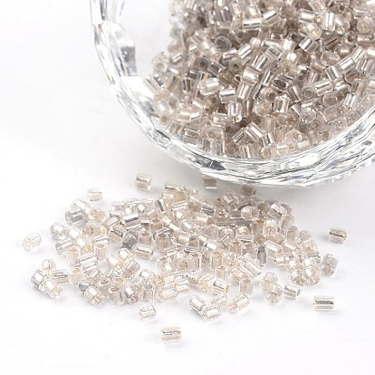 8/0 dos de plata corte agujero redondo revestido perlas de cristal de la semilla, hexágono, 2.5~3x2~2.5 mm, Agujero: 0.8~1 mm, sobre 12100 unidades / 450 g